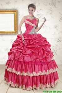 2015 Exclusive Appliques Sweet 15 Dresses in Coral Red