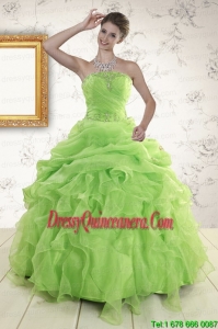 2015 Exclusive Green Quinceanera Dresses with Beading and Ruffles