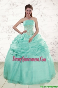 2015 Exclusive Puffy Apple Green Sweet 16 Dresses with Beading