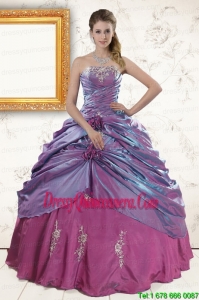 2015 Exclusive Purple Appliques Quinceanera Dresses with Strapless