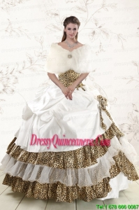 2015 Exclusive Strapless Leopard Quinceanera Dresses with Hand Made Flower