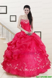 2015 Exclusive Sweetheart Embroidery Quinceanera Dress in Hot Pink