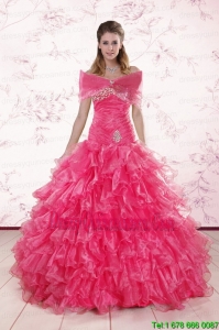 2015 Exclusive Sweetheart Hot Pink Quinceanera Dresses with Ruffles