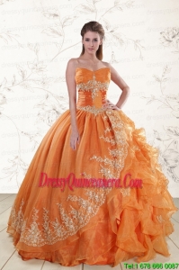 Exclusive Strapless Appliques 2015 Quinceanera Dresses in Orange