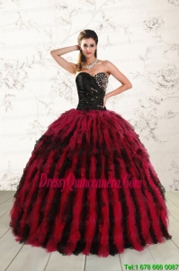 Exclusive Sweetheart Ruffles and Beaded Quinceanera Dresses in Red and Black