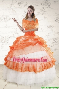 2015 Fast Delivery Strapless Orange Quinceanera Dresses with Beading and Appliques