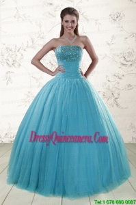 2015 Fast Delivery Sweetheart Baby Blue Quinceanera Dresses with Appliques