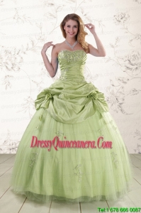 2015 Fast Delivery Sweetheart Beading Quinceanera Dress in Yellow Green