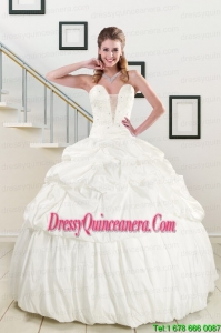 2015 Fast Delivery White Taffeta Dresses For a Quinceanera with Beading and Pick Ups