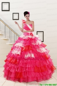 2015 One Shoulder Fast Delivery Quinceanera Dresses in Multi Color