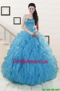 Exclusive Beaded Quinceanera Dresses Ruffled in Blue