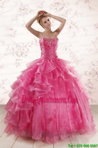 Exclusive Hot Pink Sweetheart Beading Quinceanera Dresses with Brush Train