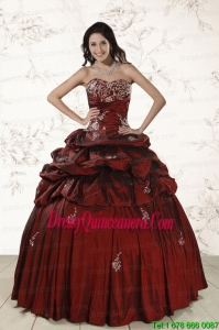 Fast Delivery Appliques 2015 Wine Red Quinceanera Dresses with Lace Up