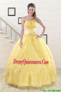 Fast Delivery Yellow 2015 Quinceanera Dresses with Strapless