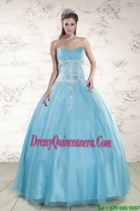 2015 Fast Delivery Aqua Blue Quinceanera Dresses with Beading and Appliques