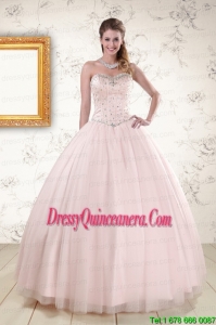 2015 Fast Delivery Light Pink Beading Quinceanera Dresses