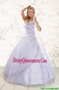 2015 Fast Delivery Strapless Lavender Quinceanera Dresses with Appliques