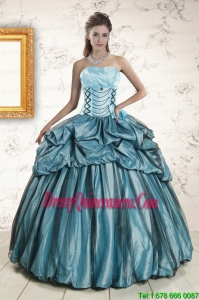 2015 Fast Delivery Strapless Pick Ups Quinceanera Dresses in Teal