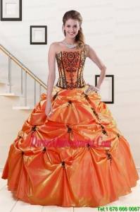2015 Luxurious Orange Red and Black Quinceanera Dresses with Appliques