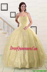 Fast Delivery Appliques Quinceanera Dress in Light Yellow For 2015
