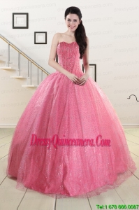 Fast Delivery Sweetheart Sequins Quinceanera Dress in Rose Pink For 2015
