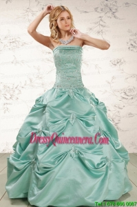 Fast Delivery Turquoise Quinceanera Dresses with Appliques and Pick Ups