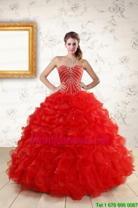 Luxurious Sweetheart Beading Perfect Red Quinceanera Dresses for 2015