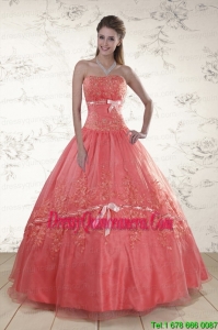 Luxurious Watermelon Sweetheart Appliques Sweet 15 Dresses for 2015