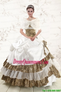 2015 Luxurious Strapless Leopard Quinceanera Dresses with Hand Made Flower