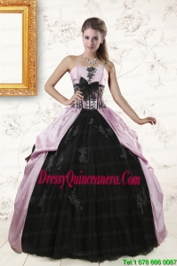 2015 Luxurious Strapless Quinceanera Dresses with Appliques and Ruffles