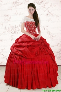 2015 Luxurious Sweetheart Beading Quinceanera Dresses in Red