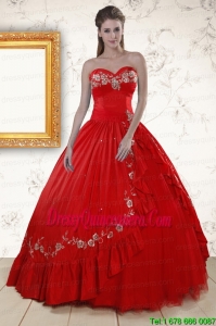 2015 Luxurious Sweetheart Red Puffy Quinceanera Dresses with Embroidery