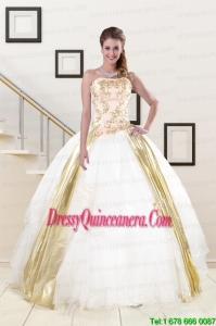 Luxurious Strapless White 2015 Quinceanera Dresses with Appliques