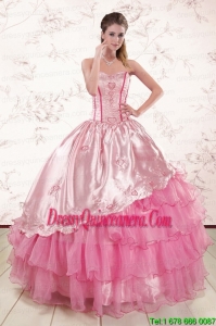 Luxurious Sweetheart Pink Quinceanera Dresses with Embroidery
