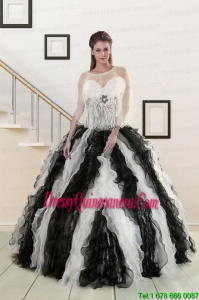 2015 Luxurious Black and White Quinceanera Dresses with Zebra and Ruffles