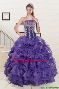 2015 Luxurious Purple Sweet 15 Dresses with Embroidery and Ruffles