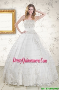 2015 New Style Appliques Quinceanera Dress in White