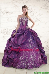 2015 New Style Strapless Embroidery Quinceanera Dresses in Purple