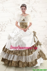2015 New Style Strapless Leopard Quinceanera Dresses with Hand Made Flower