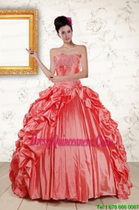 2015 New Style Sweetheart Beading Quinceanera Dresses in Watermelon