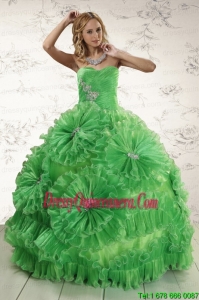 2015 New Style Sweetheart Green Quinceanera Dresses with Appliques and Ruffles