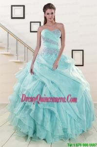 Beading and Ruffles Luxurious Quinceanera Dresses in Turquoise for 2015