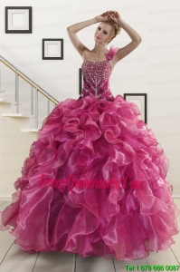 Luxurious Beading One Shoulder Sweet 16 Dresses in Fuchsia