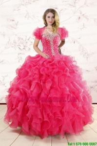 Luxurious Hot Pink Ruffles and Beaded Wonderful Quinceanera Dresses for 2015