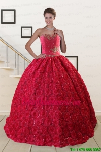 Luxurious Rolling Flower Beading 2015 Quinceanera Dresses in Coral Red