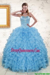 2015 New Style Sweetheart Baby Blue Sweet 15 Dresses with Beading