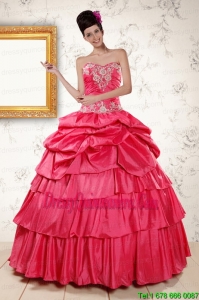 2015 Perfect Appliques Sweet 16 Dresses in Coral Red