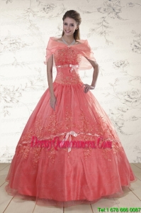2015 Perfect Appliques Sweetheart Sweet 15 Dresses in Watermelon