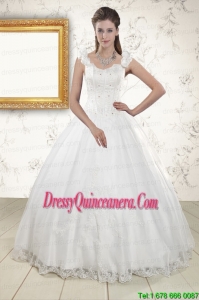 2015 Perfect Straps Quinceanera Dresses with Appliques and Beading