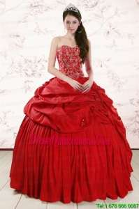 2015 Red Perfect Sweetheart Beading Quinceanera Dresses